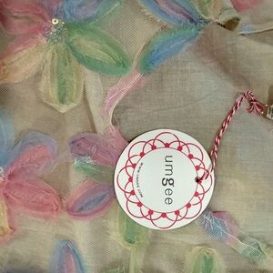 Umgee Pastel Sheer Floral Appliqué Scarf Blouse size Large